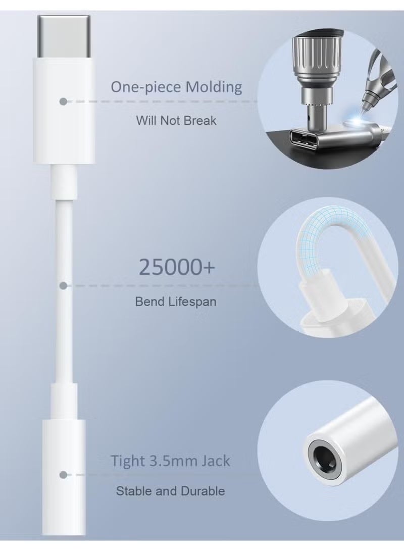 قطعتان من محول USB Type-C إلى مقبس سماعة رأس 3.5 ملم لآيفون 16/15 وسلسلة iPad Pro وHTC وMoto وسامسونج Galaxy S25 S24 S23 Ultra وجوجل Pixel (أبيض/أسود) - Image 5