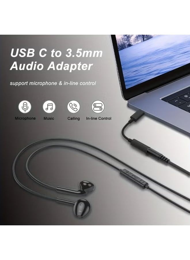 قطعتان من محول USB Type-C إلى مقبس سماعة رأس 3.5 ملم لآيفون 16/15 وسلسلة iPad Pro وHTC وMoto وسامسونج Galaxy S25 S24 S23 Ultra وجوجل Pixel (أبيض/أسود) - Image 2
