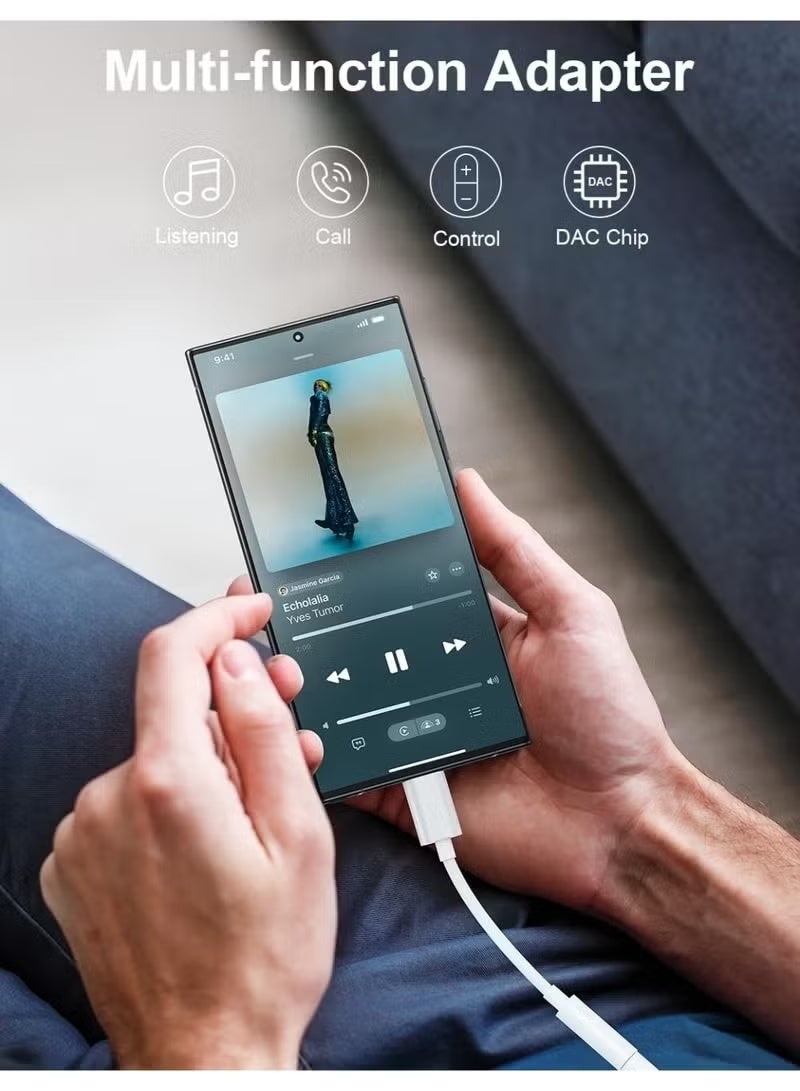 قطعتان من محول USB Type-C إلى مقبس سماعة رأس 3.5 ملم لآيفون 16/15 وسلسلة iPad Pro وHTC وMoto وسامسونج Galaxy S25 S24 S23 Ultra وجوجل Pixel (أبيض/أسود) - Image 3