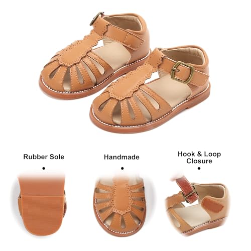 Felix & Flora Toddler Girls Brown Sandals Size 6 Closed Toe Princess Sandals for Summer Party Flower Girl Wedding School - Image 5