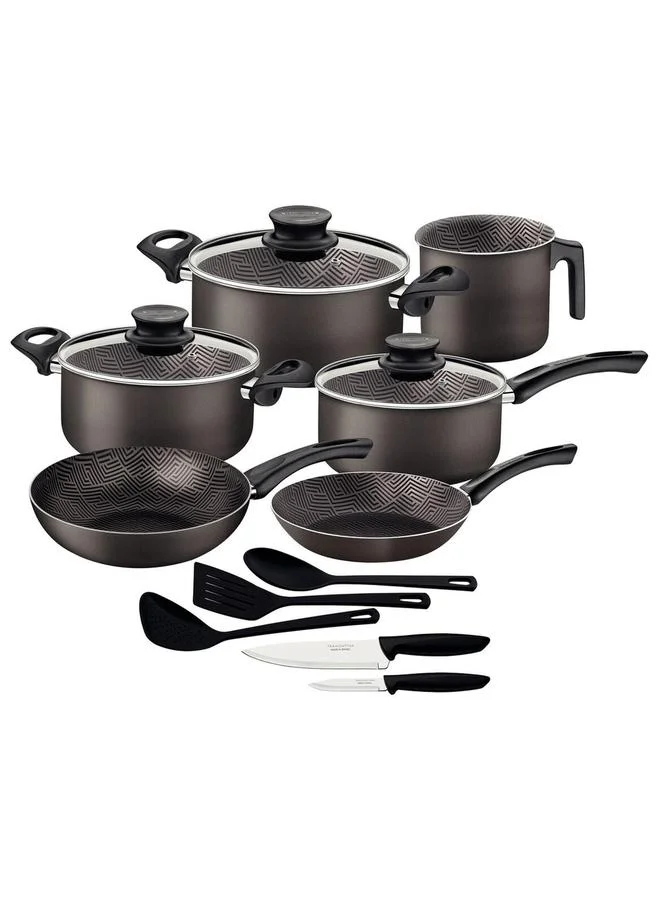 ترامونتينا مجموعة من 14 - أواني طهي ألمنيوم بلون رصاصي من باريس