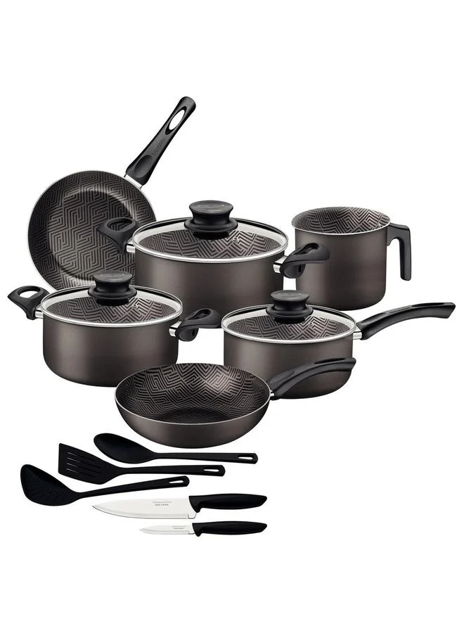 ترامونتينا مجموعة من 14 - أواني طهي ألمنيوم بلون رصاصي من باريس