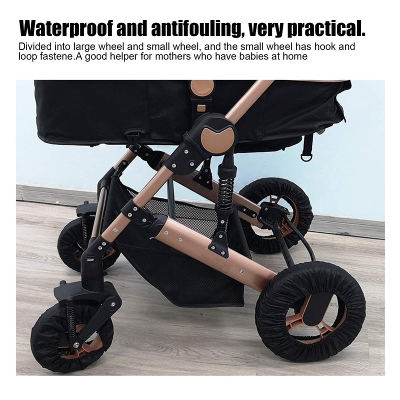 Hztyyier 4 Pcs/Set Stroller Wheel Covers Black Wheelchair Tire Protector for Child Kid Baby Stroller Jogger Wheels Covers(L) - Image 3