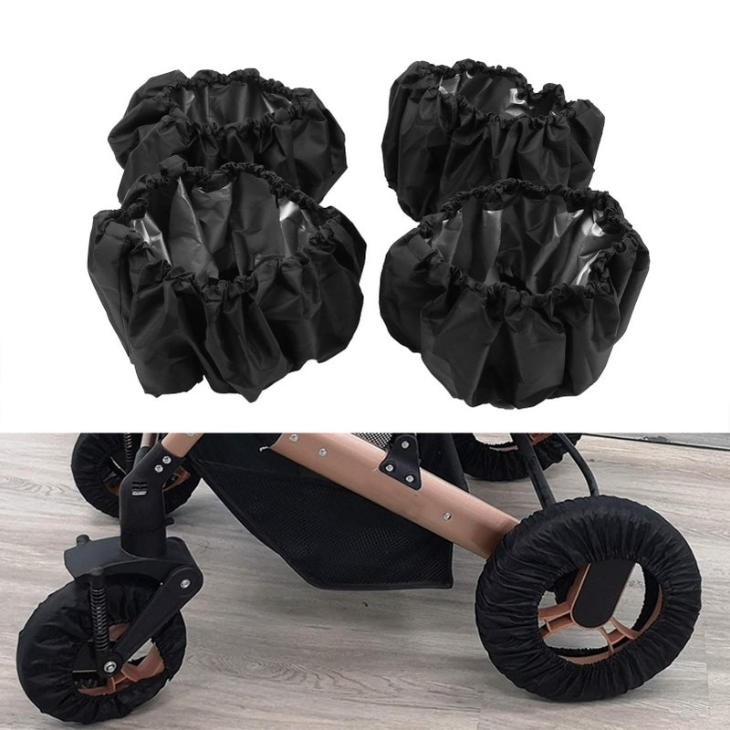 Hztyyier 4 Pcs/Set Stroller Wheel Covers Black Wheelchair Tire Protector for Child Kid Baby Stroller Jogger Wheels Covers(L) - Image 2