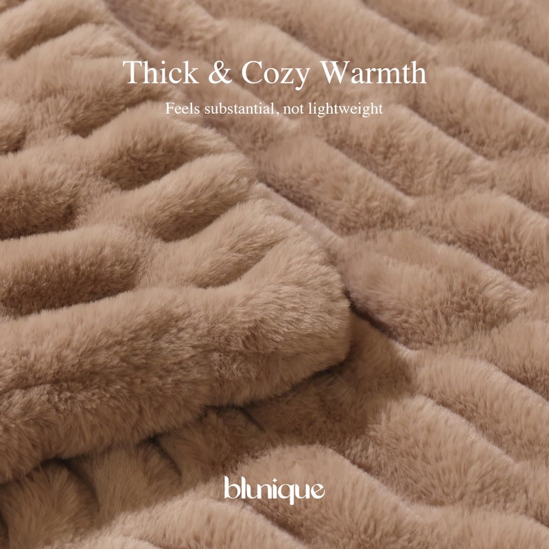 blunique Ultra Soft Cozy Faux Fur Throw Blanket, Fuzzy Plush Thick Bubble Blanket, Oversize Luxury Fluffy Blanket for Couch, Sofa, Bedroom, and Living Room,50x60 Inches,Double Sided Light Brown - Image 4