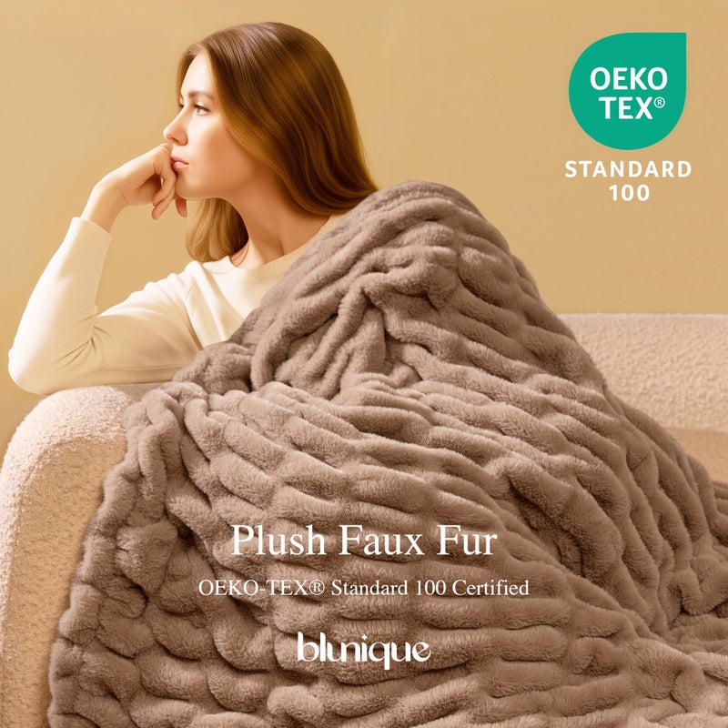 blunique Ultra Soft Cozy Faux Fur Throw Blanket, Fuzzy Plush Thick Bubble Blanket, Oversize Luxury Fluffy Blanket for Couch, Sofa, Bedroom, and Living Room,50x60 Inches,Double Sided Light Brown - Image 2