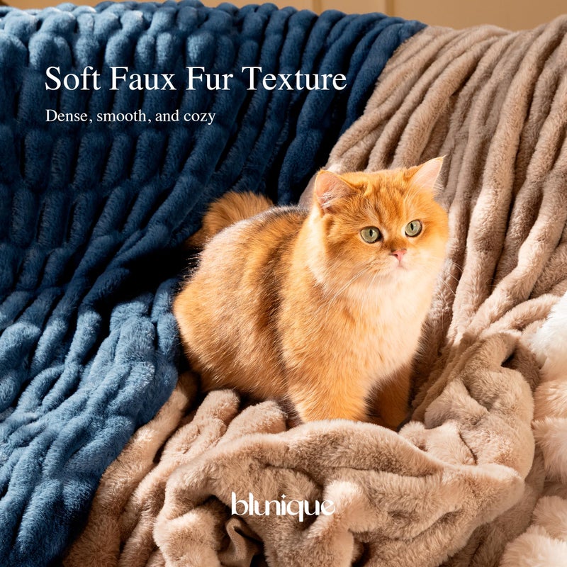 blunique Ultra Soft Cozy Faux Fur Throw Blanket, Fuzzy Plush Thick Bubble Blanket, Oversize Luxury Fluffy Blanket for Couch, Sofa, Bedroom, and Living Room,50x60 Inches,Double Sided Light Brown - Image 3