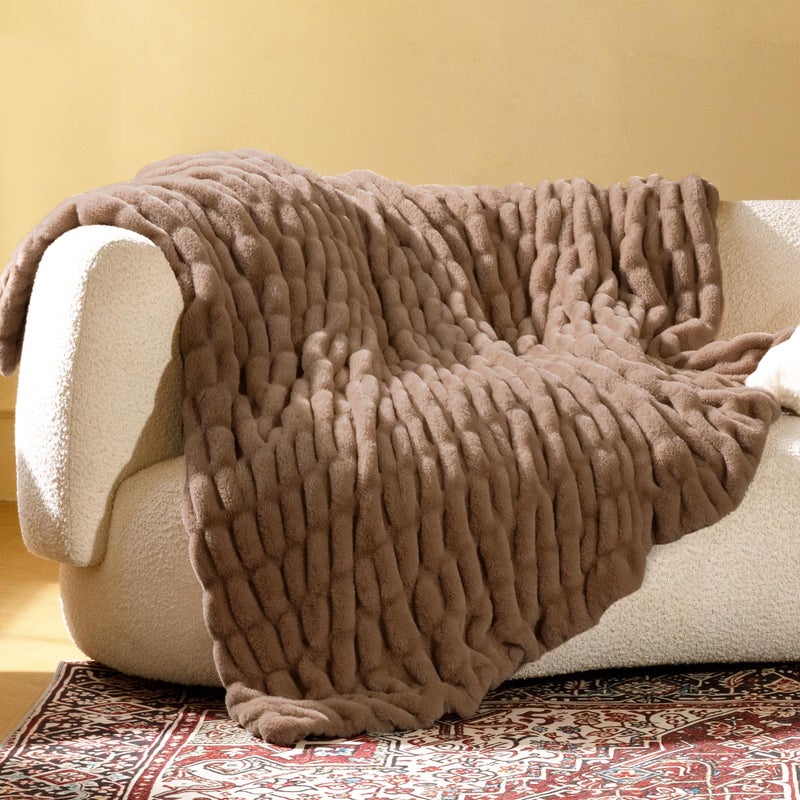 blunique Ultra Soft Cozy Faux Fur Throw Blanket, Fuzzy Plush Thick Bubble Blanket, Oversize Luxury Fluffy Blanket for Couch, Sofa, Bedroom, and Living Room,50x60 Inches,Double Sided Light Brown - Image 1