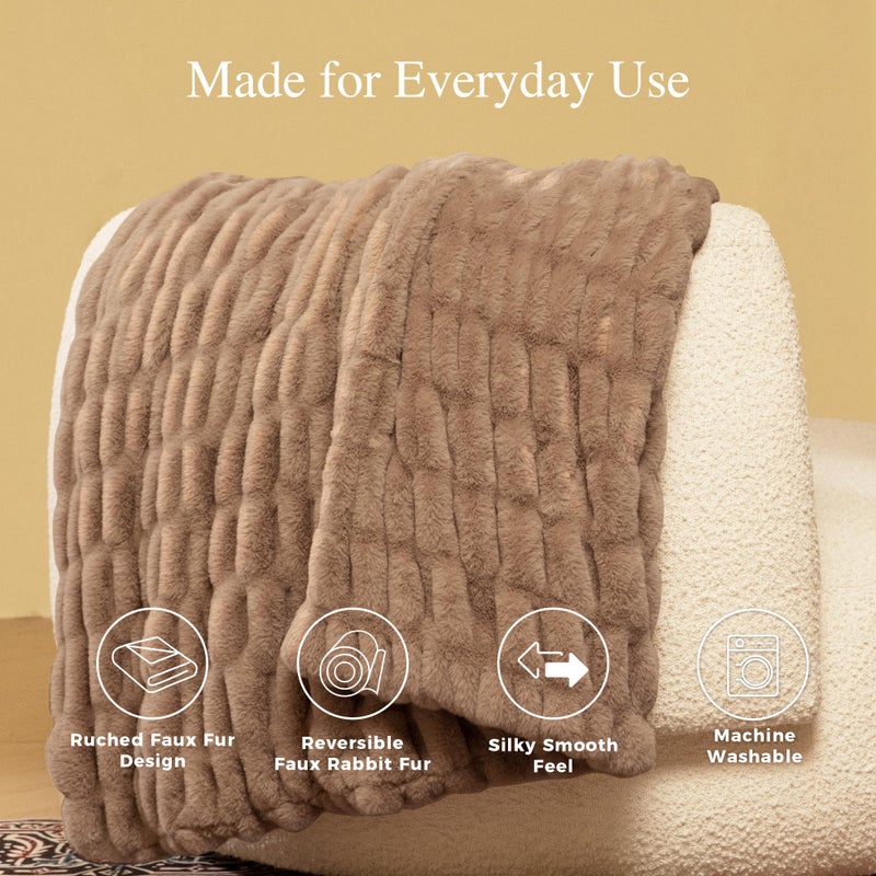 blunique Ultra Soft Cozy Faux Fur Throw Blanket, Fuzzy Plush Thick Bubble Blanket, Oversize Luxury Fluffy Blanket for Couch, Sofa, Bedroom, and Living Room,50x60 Inches,Double Sided Light Brown - Image 5