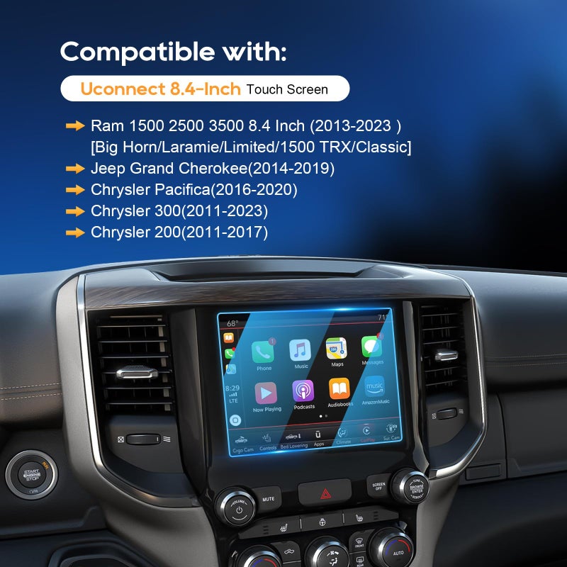 LFOTPP Glass Screen Protector for 2013-2024 Ram 1500 2500 3500 8.4 Inch Grand Cherokee(14-19),Chrysler Pacifica(16-20),Chrysler 300(11-23),200(11-17) - Image 2
