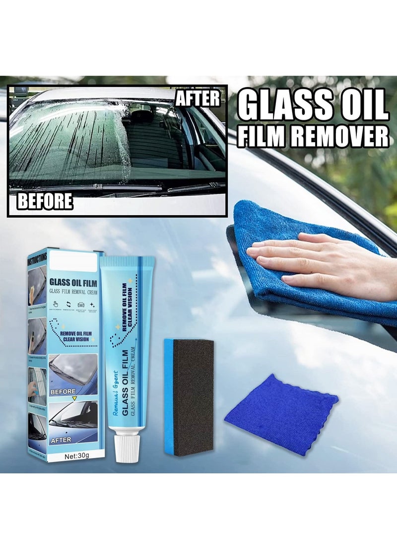 Suntown منظف فيلم زيت زجاج السيارة كريم إزالة فيلم الزجاج منظف فيلم زيت الزجاج لزجاج السيارة مع إسفنجة ومناشف للسيارة والمنزل والحمام - Image 2