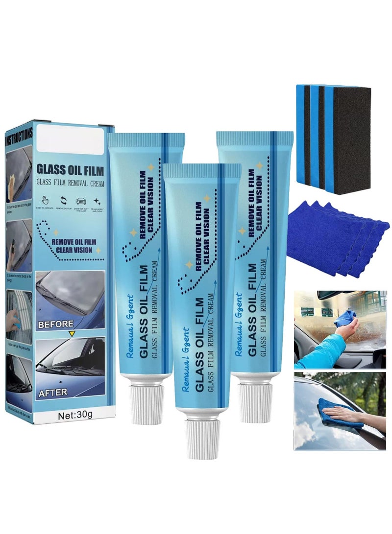 Suntown منظف فيلم زيت زجاج السيارة كريم إزالة فيلم الزجاج منظف فيلم زيت الزجاج لزجاج السيارة مع إسفنجة ومناشف للسيارة والمنزل والحمام - Image 1