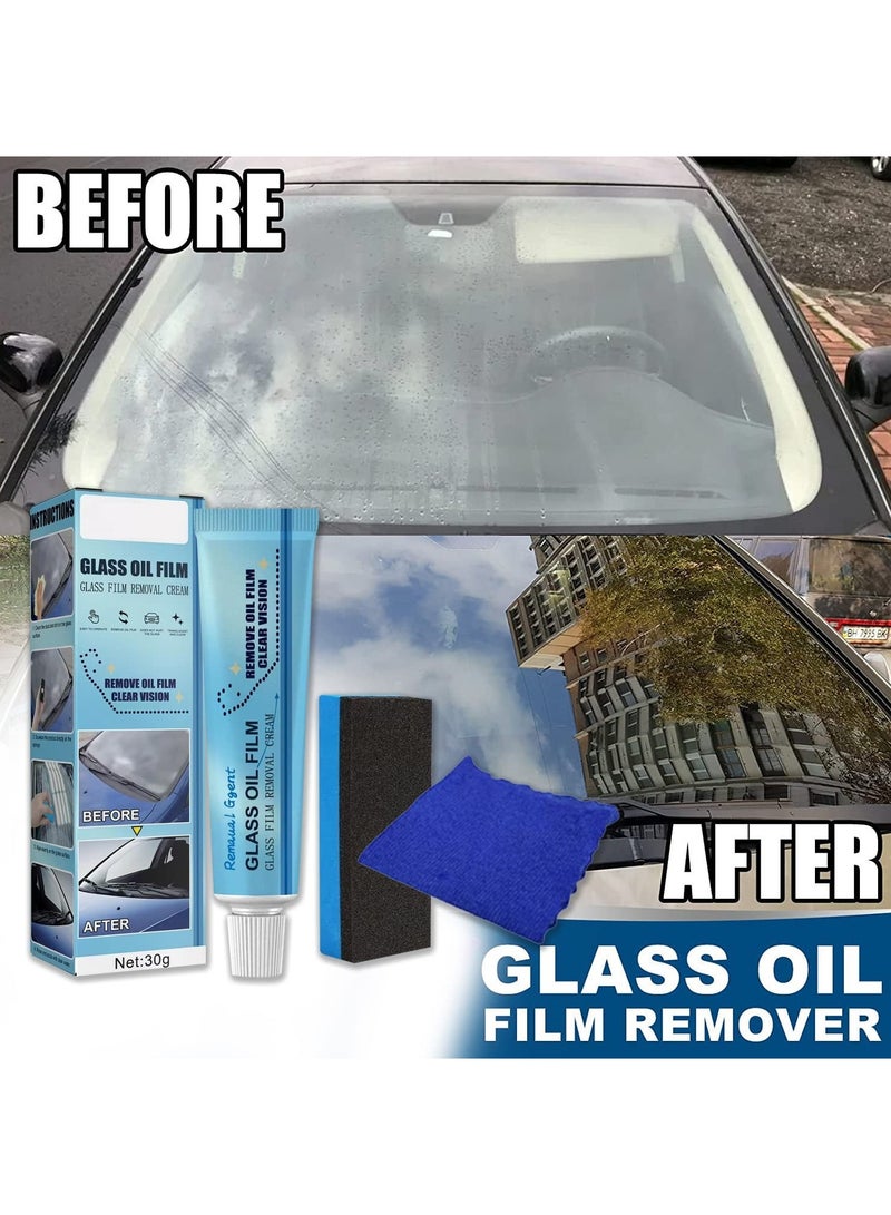 Suntown منظف فيلم زيت زجاج السيارة كريم إزالة فيلم الزجاج منظف فيلم زيت الزجاج لزجاج السيارة مع إسفنجة ومناشف للسيارة والمنزل والحمام - Image 3