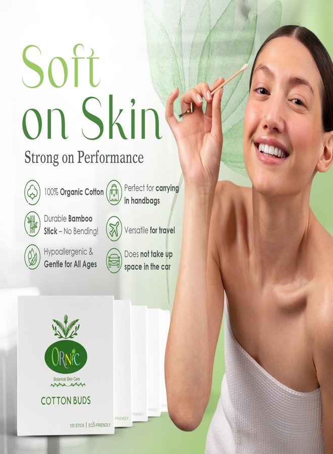 ORNIC Premium Bamboo Cotton Swabs -500 Ultra -Soft Organic Cotton Buds - Lint - Free, Durable Bamboo Sticks - Biodegradable Eco - Friendly Q Tips for Makeup, Skincare, Baby Care & Personal Hygiene - Image 4