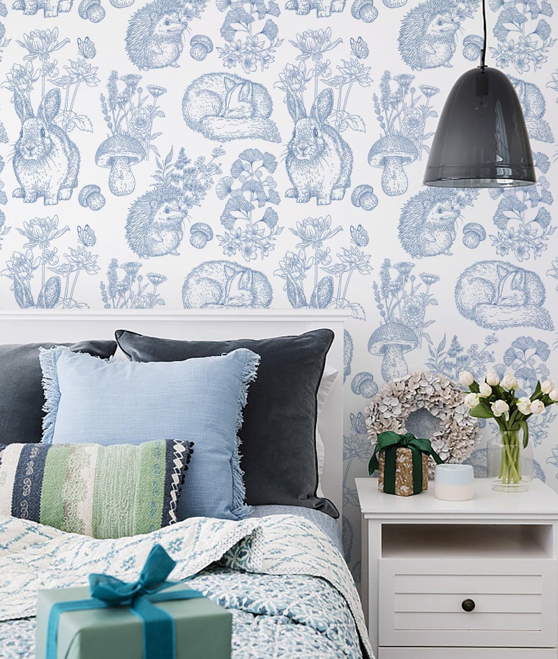 Hopepak 17.3''x394'' Peel and Stick Wallpaper Modern Self Adhesive Removable Wall Paper Blue Cute Animal Waterproof Contact Paper for Bedroom Bathroom Cabinets Decor Vinyl - Image 2