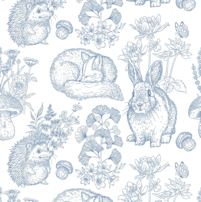 Hopepak 17.3''x394'' Peel and Stick Wallpaper Modern Self Adhesive Removable Wall Paper Blue Cute Animal Waterproof Contact Paper for Bedroom Bathroom Cabinets Decor Vinyl - Image 1