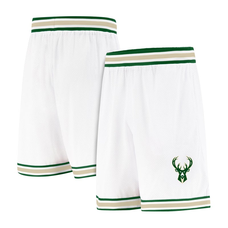 Ultra Game NBA Official Mens Showtime Active Basketball Training Shorts Unisex Milwaukee Bucks White Large - Image 2