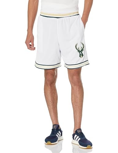 Ultra Game NBA Official Mens Showtime Active Basketball Training Shorts Unisex Milwaukee Bucks White Large - Image 3