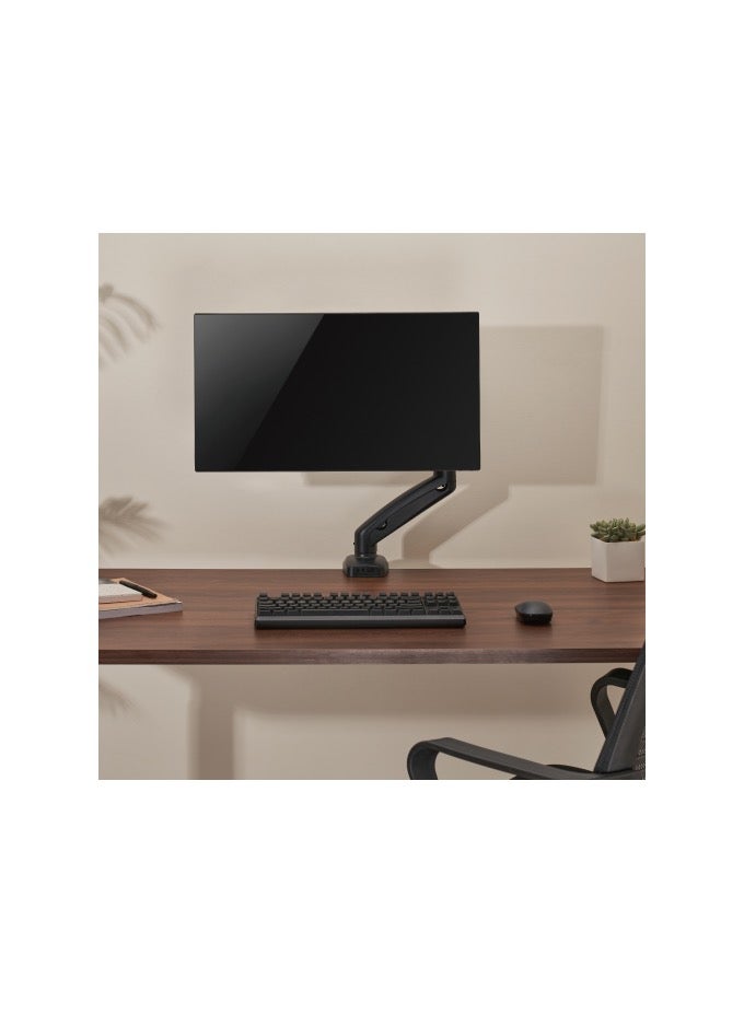 نيوستار حامل شاشة نيوستار بنابض مساعد لشاشات 17-32 بوصة (2-9 كجم)، حركة كاملة إمالة ودوران ±90°، تدوير 180°، امتداد حتى 450 مم، متوافق VESA 75×75 & 100×100، تثبيت على المكتب بمشبك وجروميت، أسود مطفي - Image 2