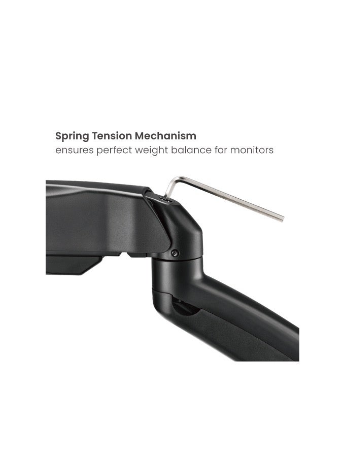 نيوستار حامل شاشة نيوستار بنابض مساعد لشاشات 17-32 بوصة (2-9 كجم)، حركة كاملة إمالة ودوران ±90°، تدوير 180°، امتداد حتى 450 مم، متوافق VESA 75×75 & 100×100، تثبيت على المكتب بمشبك وجروميت، أسود مطفي - Image 5