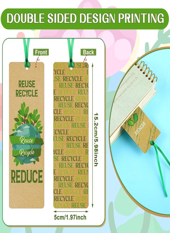 Engrowtic 120 Pcs Earth Day Bookmarks Bulk with Hole Ribbon Recycle Reduce Reuse Activity Kraft Paper Bookmarks for Kids Students Book Lovers Educational Learning Activities - Image 2