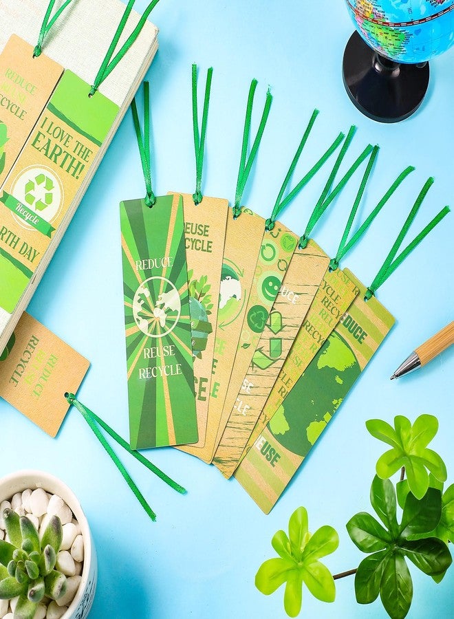 Engrowtic 120 Pcs Earth Day Bookmarks Bulk with Hole Ribbon Recycle Reduce Reuse Activity Kraft Paper Bookmarks for Kids Students Book Lovers Educational Learning Activities - Image 4