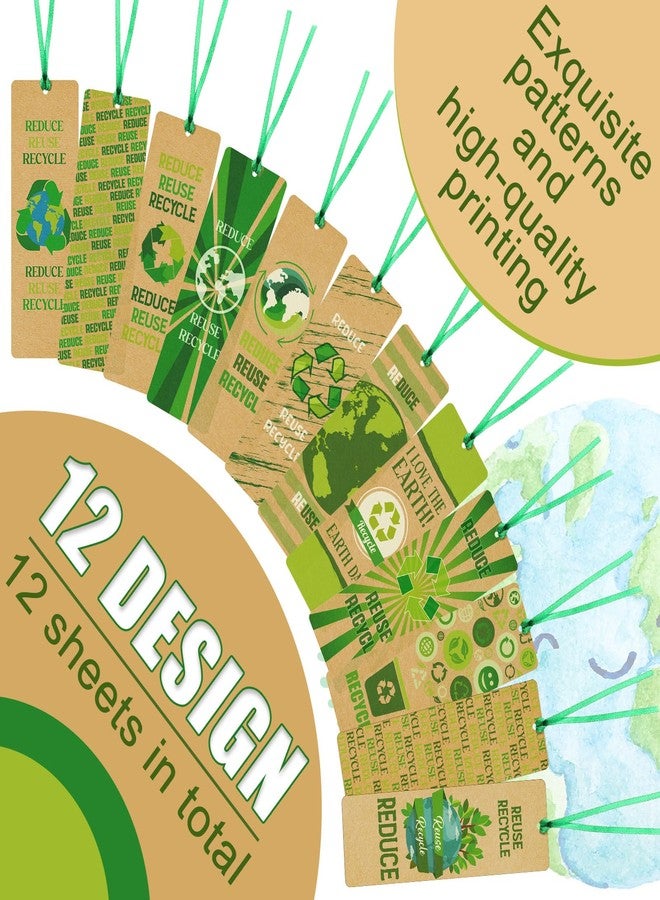 Engrowtic 120 Pcs Earth Day Bookmarks Bulk with Hole Ribbon Recycle Reduce Reuse Activity Kraft Paper Bookmarks for Kids Students Book Lovers Educational Learning Activities - Image 3