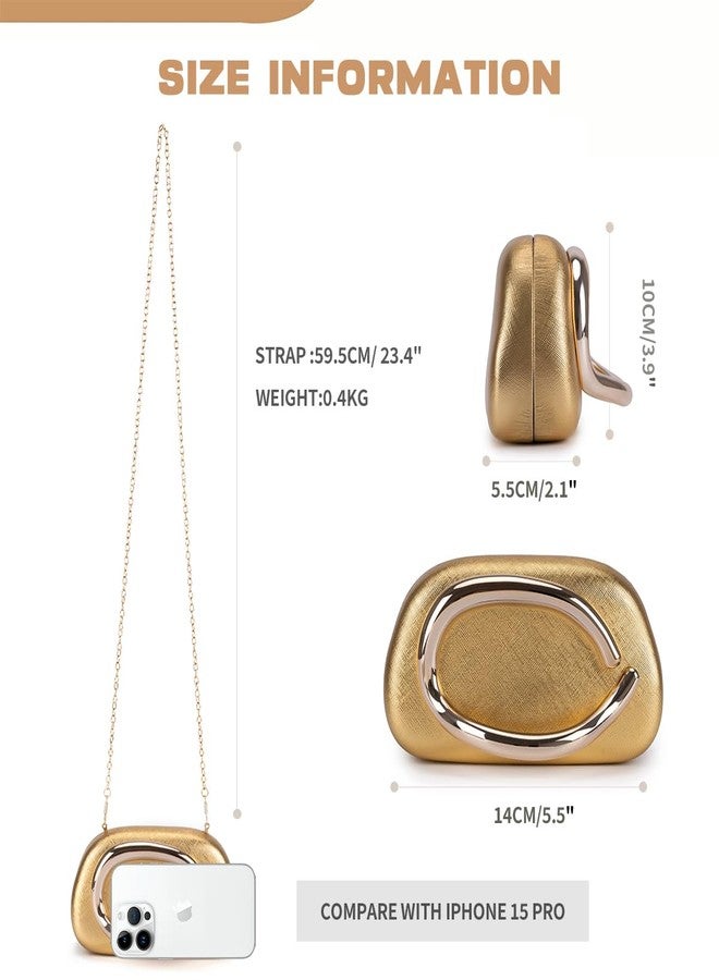 PHILOMENA Evening Clutch Purses Women PU Handbags Metal Decoration Shoulder Crossbody Bag Wedding Party (Gold) - Image 3