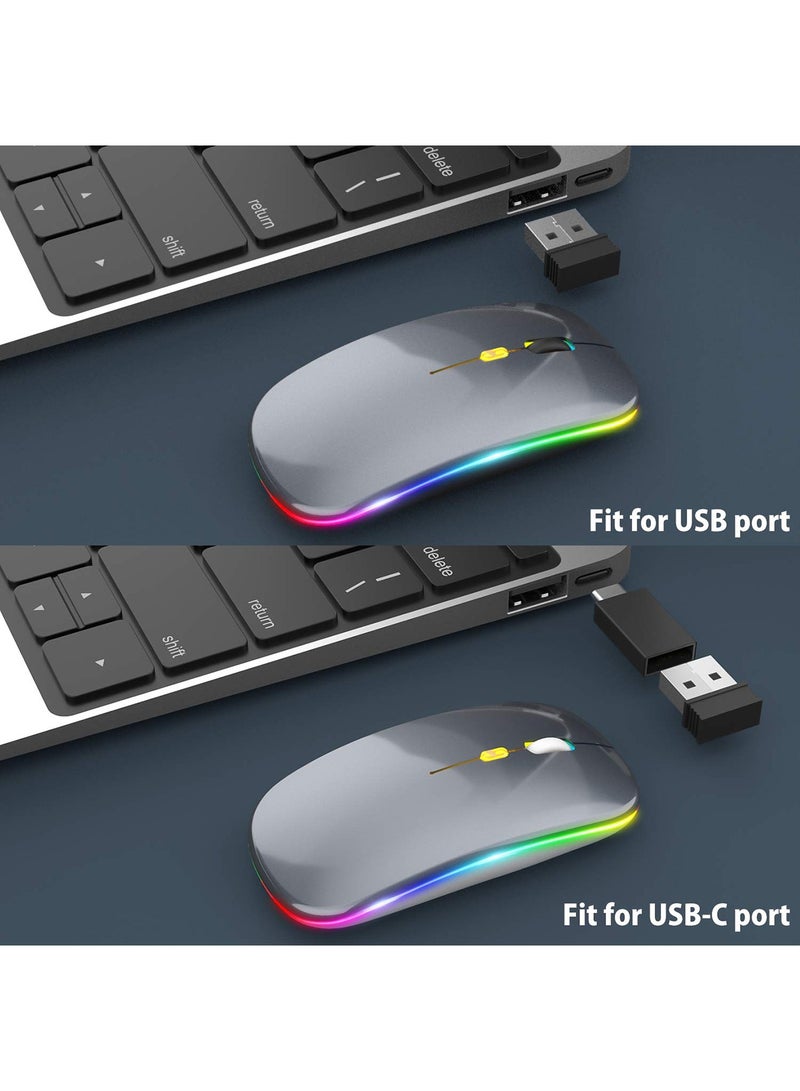 LED Ultra-Thin Wireless Mouse Rechargeable Slim Silent Mouse 2.4G Portable Mobile Optical Office Mouse with USB & Type-c Receiver for Notebook, PC, Laptop, Computer, Desktop  - Image 3