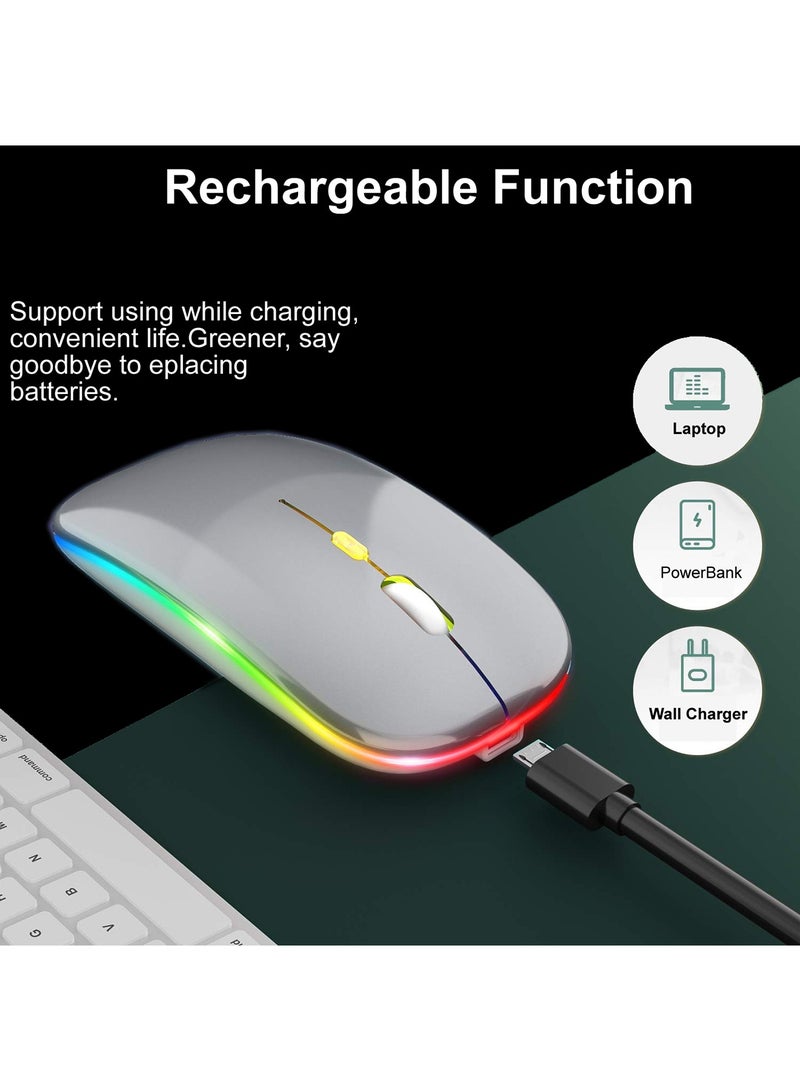 LED Ultra-Thin Wireless Mouse Rechargeable Slim Silent Mouse 2.4G Portable Mobile Optical Office Mouse with USB & Type-c Receiver for Notebook, PC, Laptop, Computer, Desktop  - Image 5