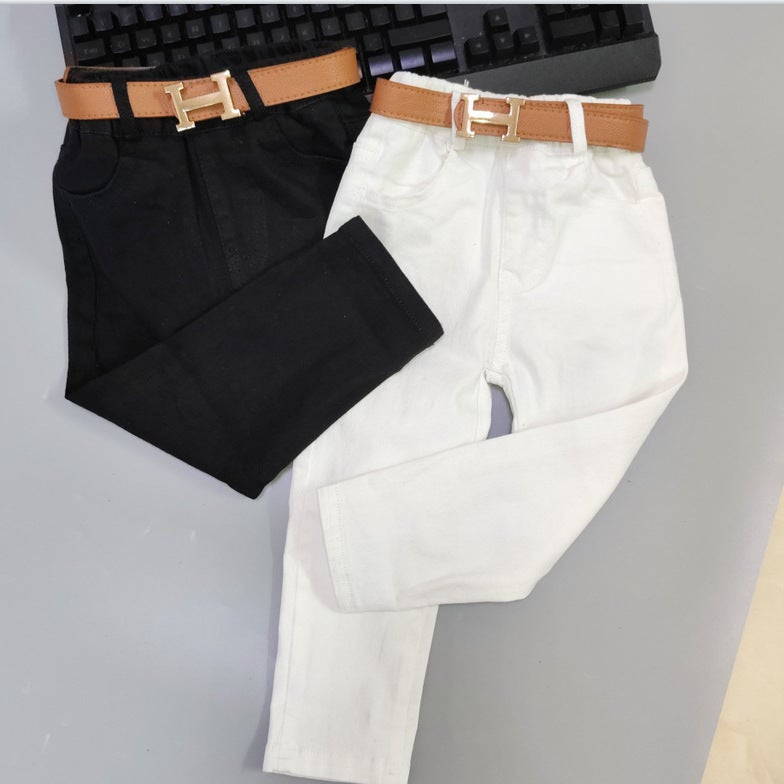 Children'S Wear Children'S Ripped Jeans Spring Children'S Autumn New White Trousers Baby Fashion Casual Ripped Pants - Image 3