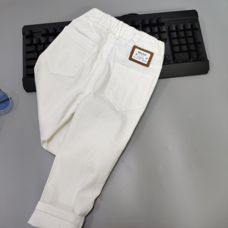 Children'S Wear Children'S Ripped Jeans Spring Children'S Autumn New White Trousers Baby Fashion Casual Ripped Pants - Image 1
