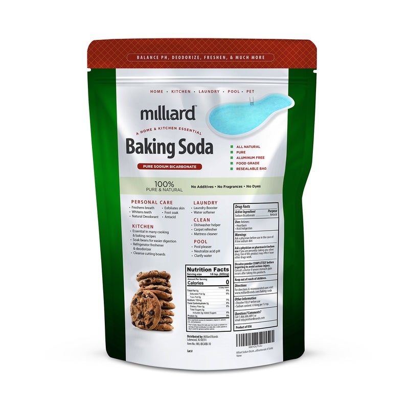 Milliard 10lbs Baking Soda / Sodium Bicarbonate USP - 10 Pound Bulk Resealable Bag - Image 2