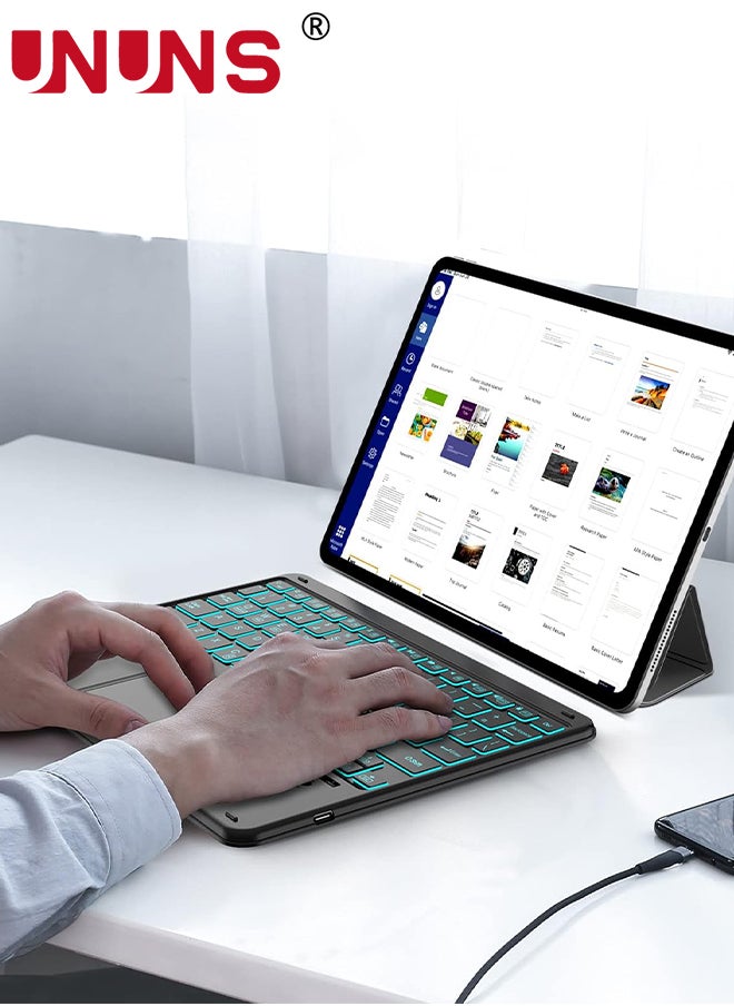 UNUNS - Wireless Bluetooth Keyboard with Touchpad,7 Colors Backlit Keyboard With Trackpad,Ultra-Slim 10 Inch Universal Rechargeable Keyboard For iOS/Android/Windows/Mac/Microsoft/Samsung Device - Image 1