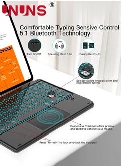 UNUNS Wireless Bluetooth Keyboard with Touchpad,7 Colors Backlit Keyboard With Trackpad,Ultra-Slim 10 Inch Universal Rechargeable Keyboard For iOS/Android/Windows/Mac/Microsoft/Samsung Device  - Image 3