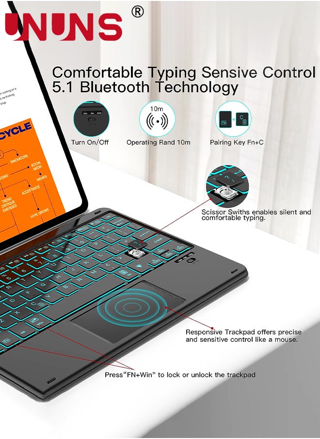 UNUNS - Wireless Bluetooth Keyboard with Touchpad,7 Colors Backlit Keyboard With Trackpad,Ultra-Slim 10 Inch Universal Rechargeable Keyboard For iOS/Android/Windows/Mac/Microsoft/Samsung Device - Image 1