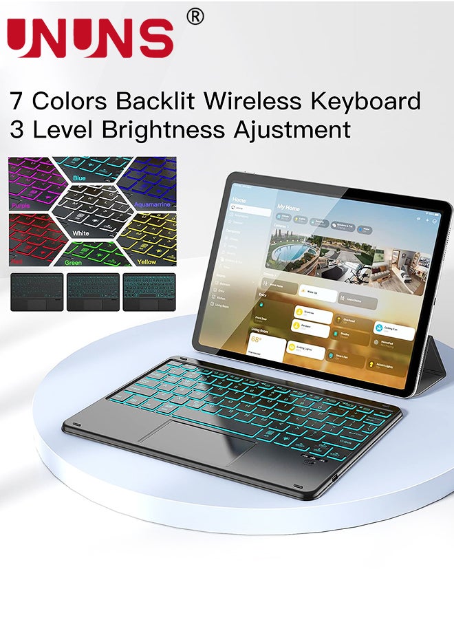UNUNS - Wireless Bluetooth Keyboard with Touchpad,7 Colors Backlit Keyboard With Trackpad,Ultra-Slim 10 Inch Universal Rechargeable Keyboard For iOS/Android/Windows/Mac/Microsoft/Samsung Device - Image 1