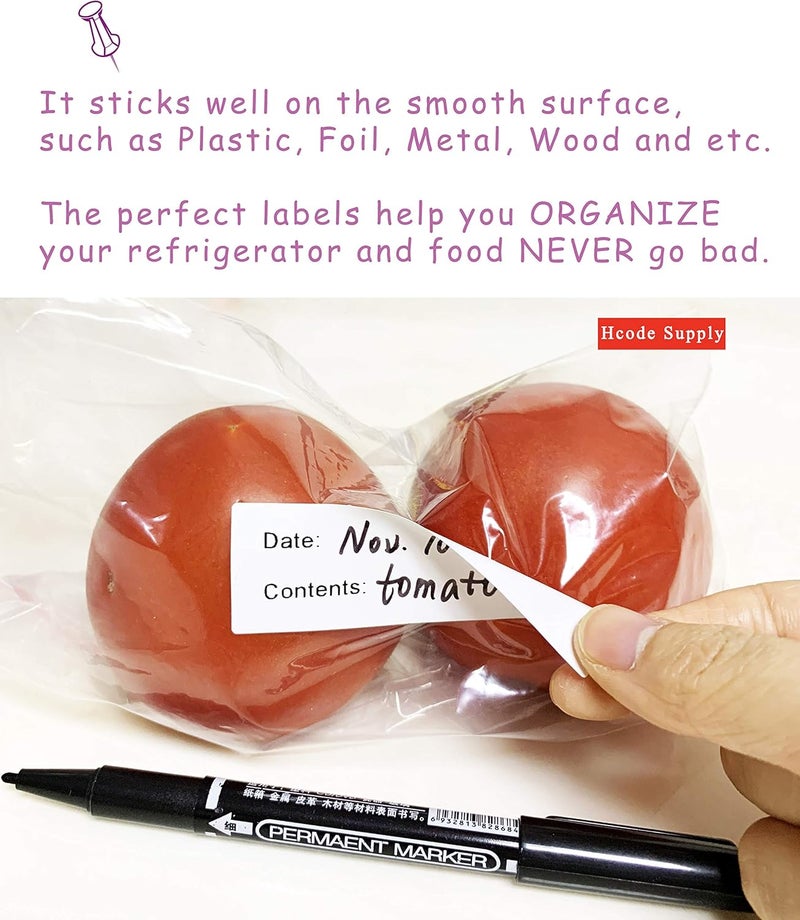 Hcode 2 x 3'' Self-Adhesive Removable Freezer Food Labels- Easy Clean Leaves No Residue- Cooler Food Storage Freezer Stickers Plastic Paper Perfect for Reusable Containers 2 Roll - Image 2