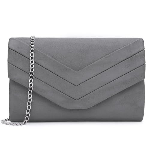 Milisente Clutch Purse for Women, Suede Envelope Evening Purses Crossbody Shoulder Clutch Bag (Grey) - Image 1