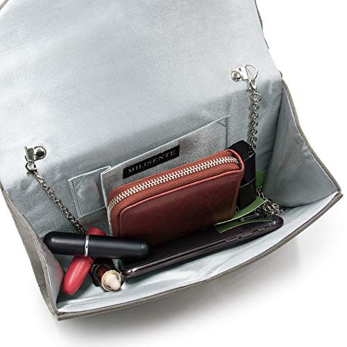 Milisente Clutch Purse for Women, Suede Envelope Evening Purses Crossbody Shoulder Clutch Bag (Grey) - Image 3