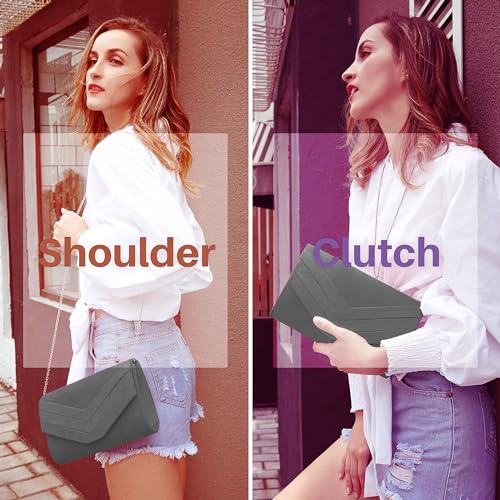 Milisente Clutch Purse for Women, Suede Envelope Evening Purses Crossbody Shoulder Clutch Bag (Grey) - Image 2