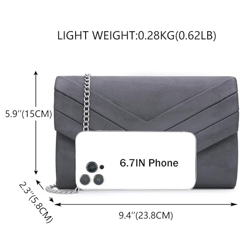 Milisente Clutch Purse for Women, Suede Envelope Evening Purses Crossbody Shoulder Clutch Bag (Grey) - Image 4