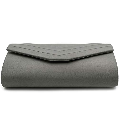 Milisente Clutch Purse for Women, Suede Envelope Evening Purses Crossbody Shoulder Clutch Bag (Grey) - Image 5