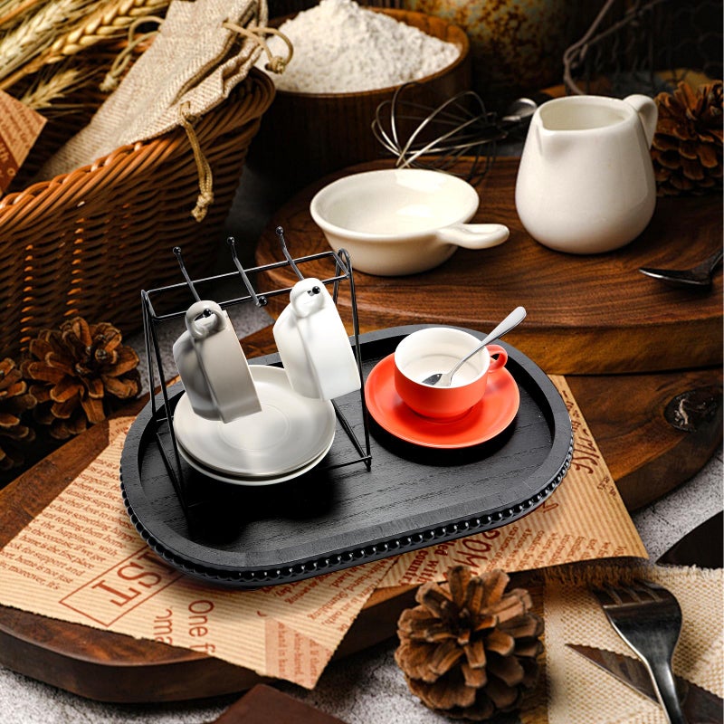 SYNCVIBE Wooden Decorative Tray for Home Decor, Beaded Black Oval Tray Decor for Coffee Table, Rustic Wood Serving Trays Farmhouse Centerpieces for Living Room Kitchen Counter (Black Oval) - Image 5