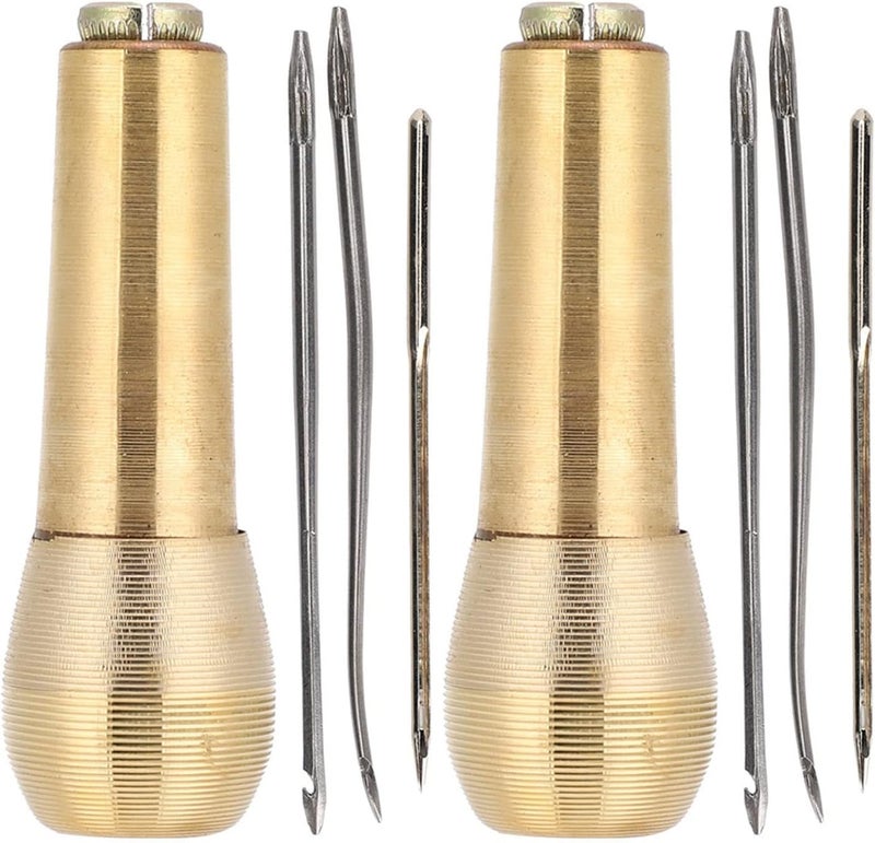 klarako Copper Handle Sewing Awl, 2 Set Leather Craft Sewing Needle Awl Hand Stitcher Shoe Repair Tool for DIY Sewing Repairing Leather Canvas Bag Heavy Fabric - Image 1