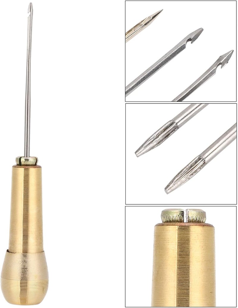 klarako Copper Handle Sewing Awl, 2 Set Leather Craft Sewing Needle Awl Hand Stitcher Shoe Repair Tool for DIY Sewing Repairing Leather Canvas Bag Heavy Fabric - Image 4