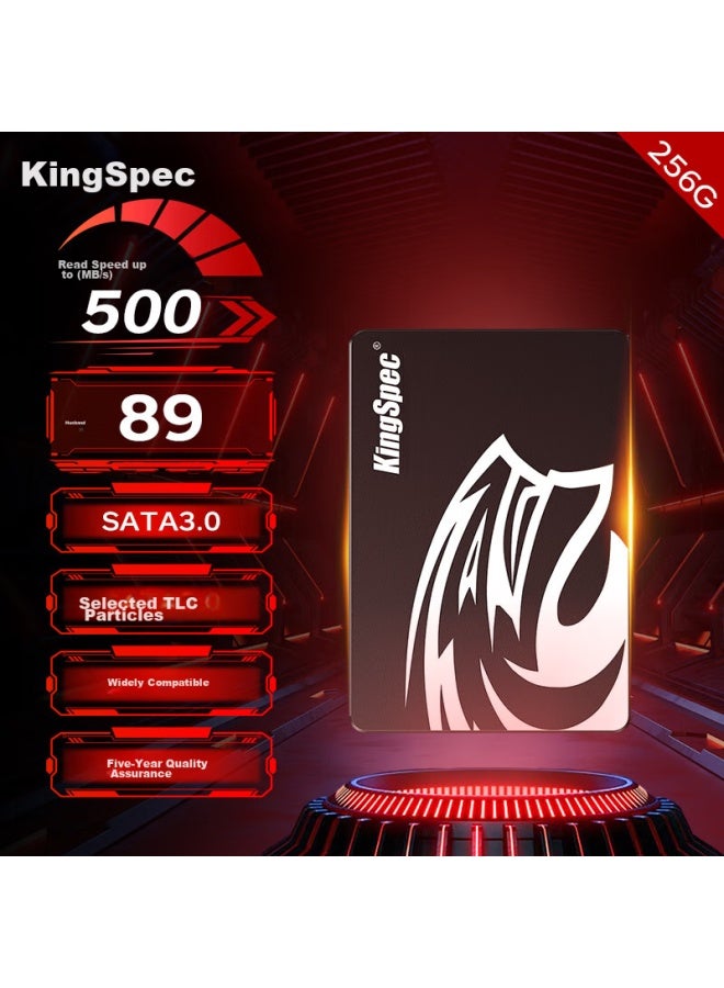 KingSpec كينغسبك 256 جيجابايت SSD، واجهة ساتا 3.0، 2.5 بوصة، TLC NAND، سرعة قراءة 500 ميجابايت/ثانية، متوافق مع الكمبيوتر المكتبي/اللاب توب - Image 1