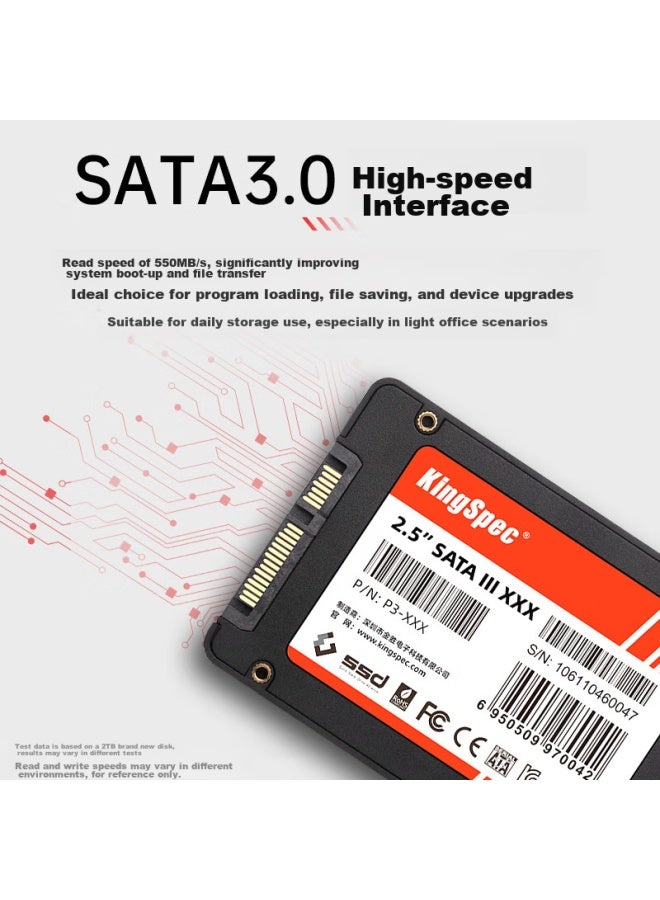KingSpec كينغسبك 256 جيجابايت SSD، واجهة ساتا 3.0، 2.5 بوصة، TLC NAND، سرعة قراءة 500 ميجابايت/ثانية، متوافق مع الكمبيوتر المكتبي/اللاب توب - Image 3