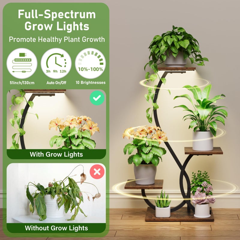 BACEKOLL Plant Stand Indoor with Grow Lights - S-Shaped Plant Shelf, Lighted Corner Plant Stands for Indoor Growing, 32" Metal Flower Holder, 4 Tiered Decorative Shelves for Home, Hallway, Black - Image 3
