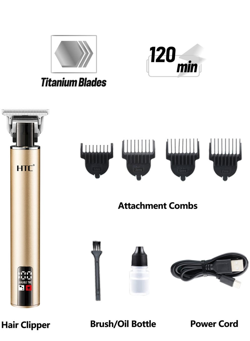 إتش تي سي ماكينة قص الشعر القابلة لإعادة الشحن من إتش تي سي ، أداة تشذيب الشعر مع شفرة T-Precision مع شاشة LED للاستخدام المهني والشخصي - Image 1